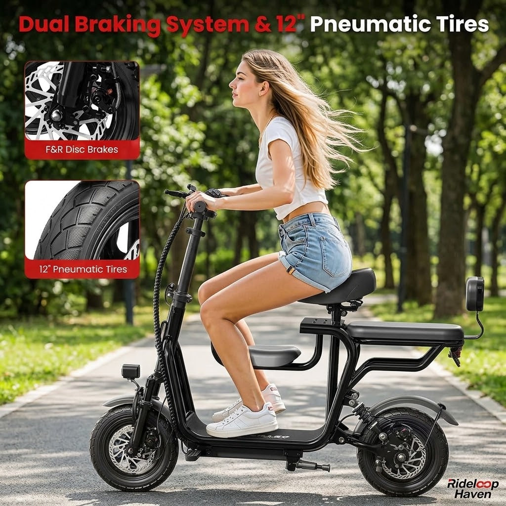 Rideloop Haven — 750W Cargo E-Bike with Child Seat, Folding
