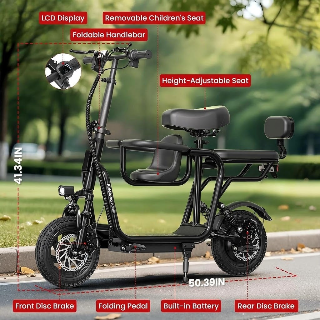 Rideloop Haven — 750W Cargo E-Bike with Child Seat, Folding